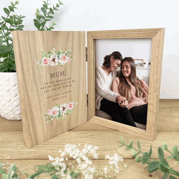 Personalised Pink Floral Book Photo Frame – Custom Message Keepsake Gift