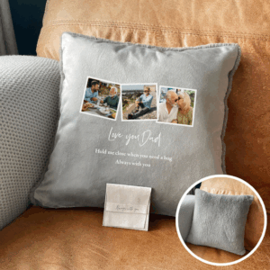 Personalised Memorial Cuddle Cushion – Three Photo Ashes Keepsake Pillow with Faux Fur
